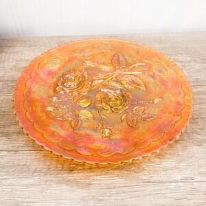 Vintage Marigold Rose Platter:  Orange Carnival Glass Serving Tray
